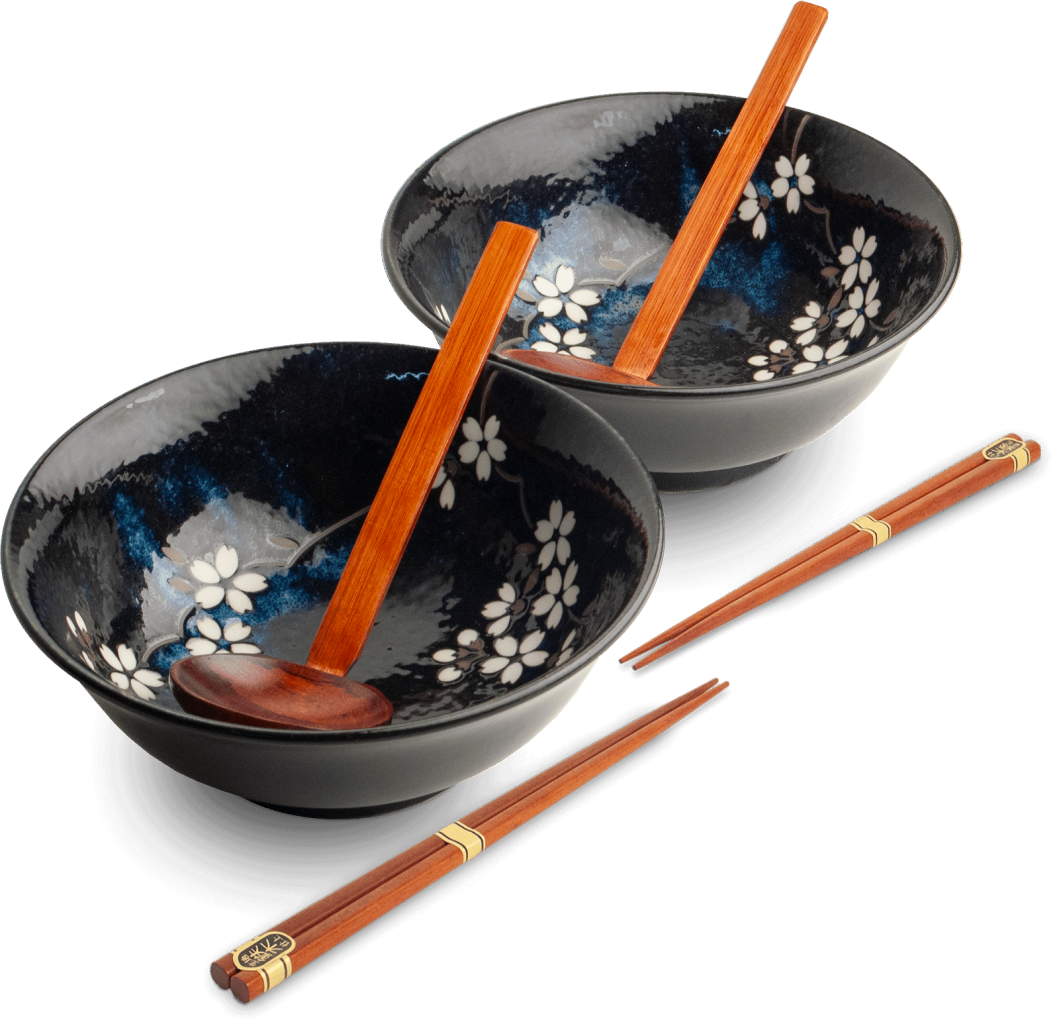 EDO Ramen Schüssel Set Blau Blumen
