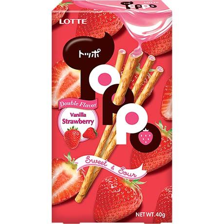 LOTTE TOPPO Choco Brezel Sticks Vanille-Erdbeere 40g