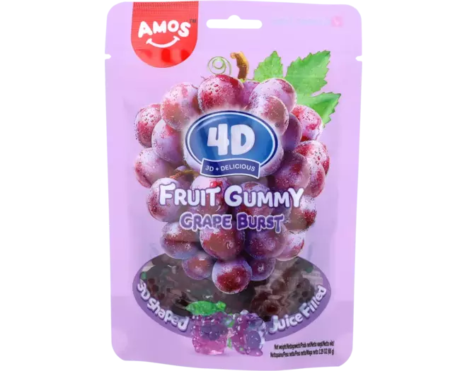 AMOS 4D Fruchtgummibärchen Juicy Burst – Traube 65g