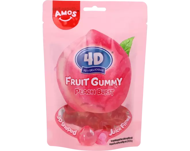 AMOS 4D Fruchtgummibärchen Juicy Burst – Pfirsich 65g