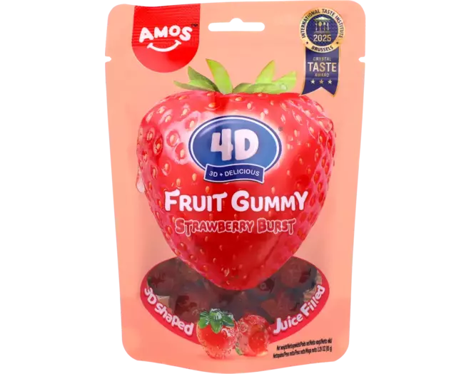 AMOS 4D Fruchtgummibärchen Juicy Burst – Erdbeere 65g