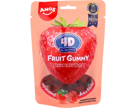 AMOS 4D Fruchtgummibärchen Juicy Burst – Erdbeere 65g