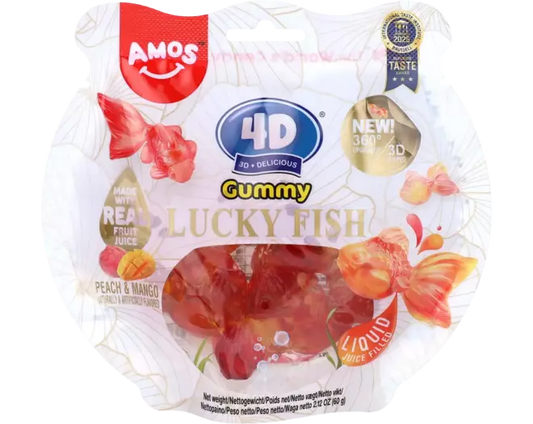 AMOS 4D Gummibärchen-Glücksfische – Pfirsich & Mango 60g