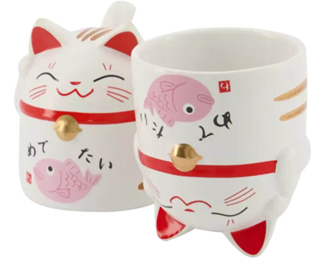 TOKYO DESIGN STUDIO Kawaii-Tassen-Geschenkset „Glückskatze“ Rosa 350 ml