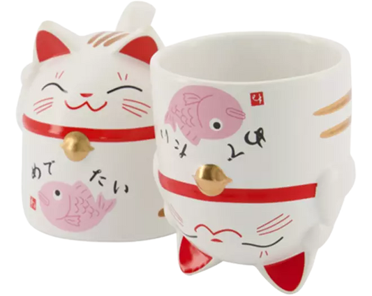 TOKYO DESIGN STUDIO Kawaii-Tassen-Geschenkset „Glückskatze“ Rosa 350 ml
