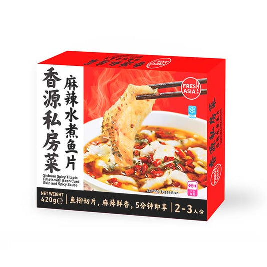 FRESH ASIA Scharfe Tilapiafilets aus Sichuan mit Tofuhaut und scharfer Soße 420g