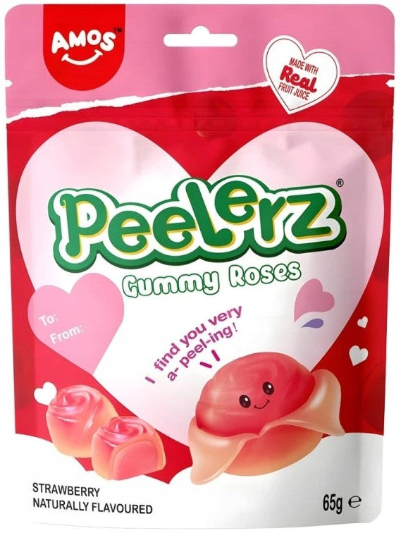 Amos Peelerz Gummibärchen in Erdbeerrosenform, 65 g