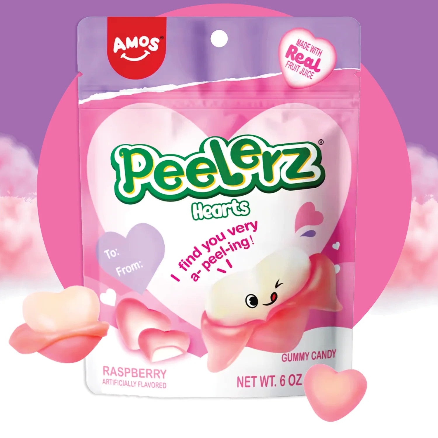 Amos Peelerz Gummibärchen in Himbeerherzform, 65 g