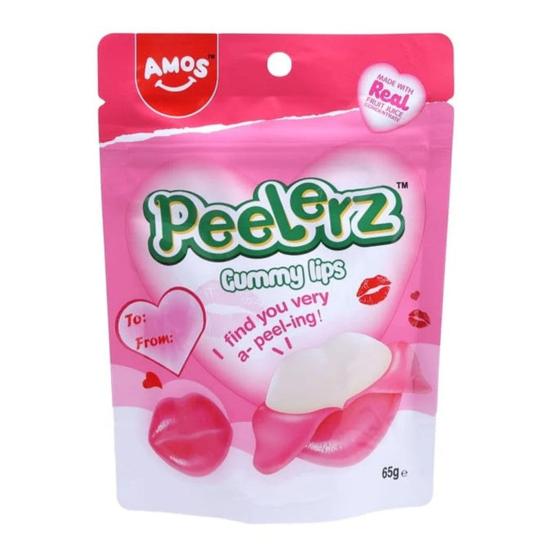 Amos Peelerz Gummibärchen in Lippenform mit Erdbeere und Vanille, 65 g