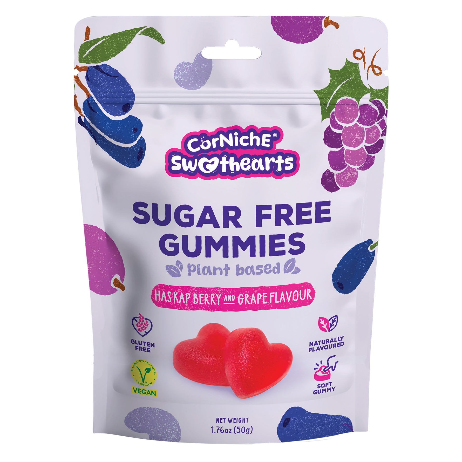CORNICHE Sweethearts zuckerfreie Fruchtgummis Haskap Beere und Traube 50g