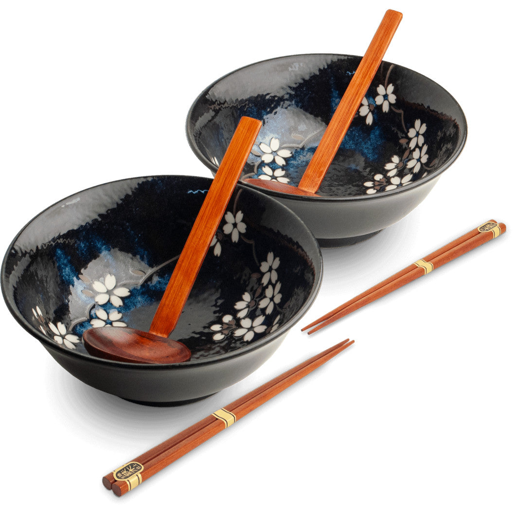 Edo Ramen Schüssel Set Blau Blumen