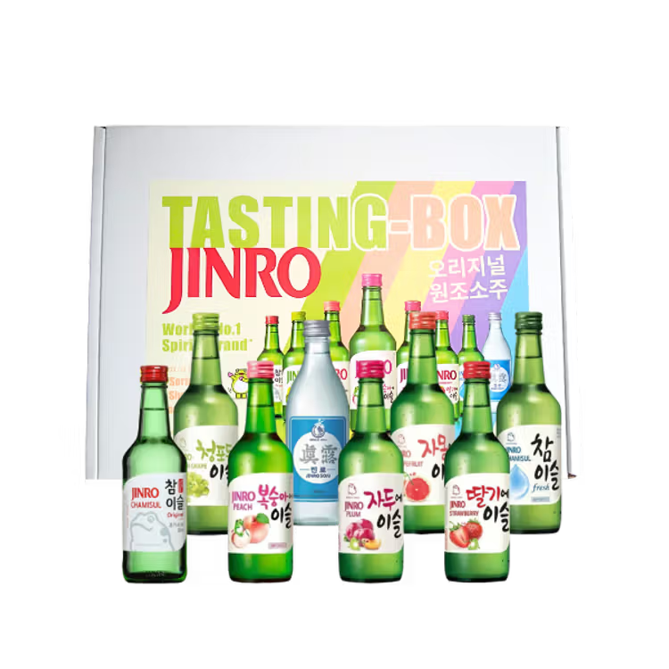 JINRO Soju Tasting-Set, 8-fach sortiert + 2 Shot Gläser