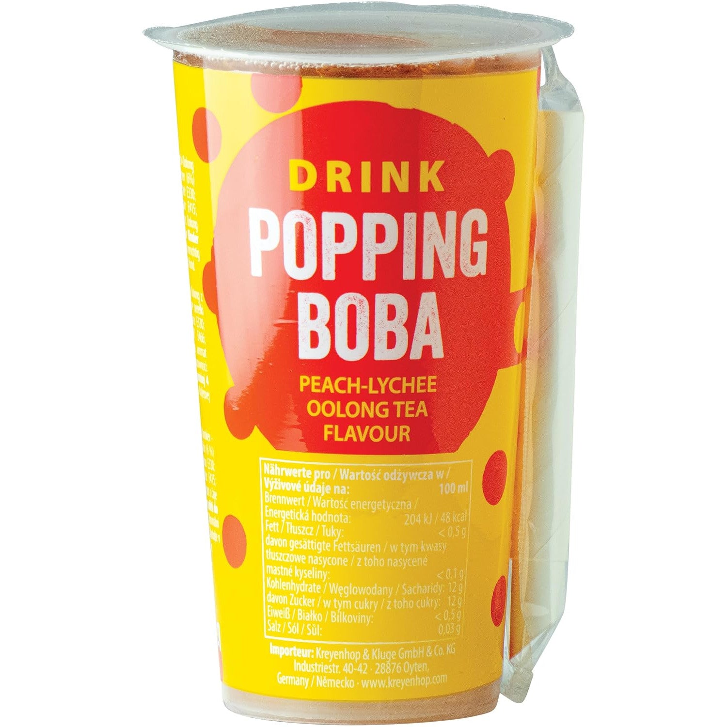 OBOBA Popping Boba Drink, Peach & Lychee Oolong 425ml