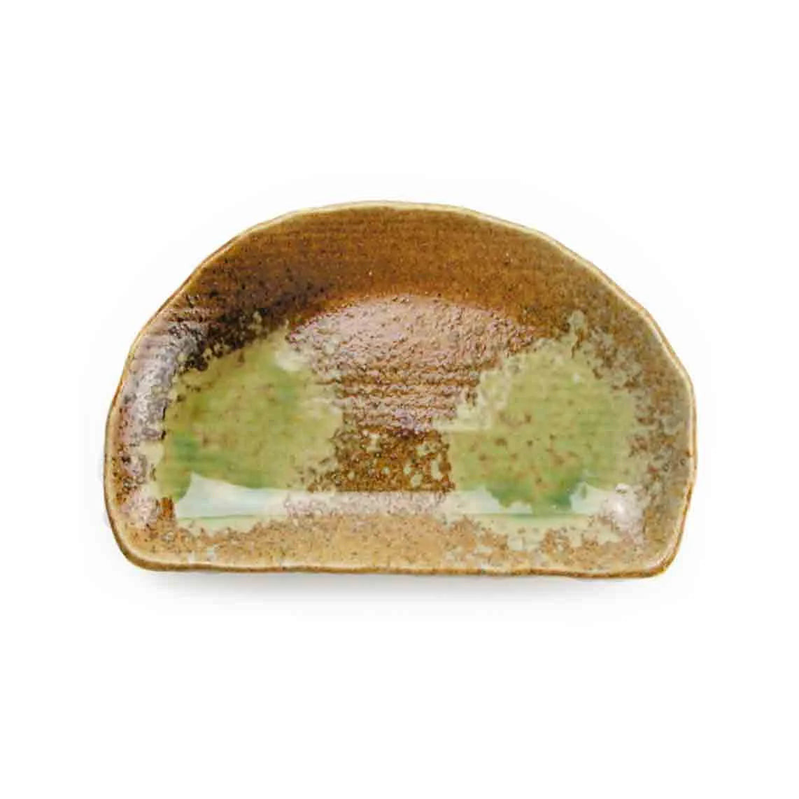 Teller | halbrund Porzellan | gold-grün | 21X13,5 CM