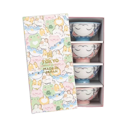 TOKYO DESIGN STUDIO Kawaii Schüsseln, Lucky Katze Blau/Rosa (4 Stück SET)